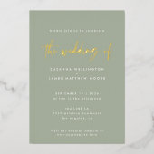 Invitation En Aluminium Sage vert minima écriture manuscrite Mariage or (Recto)