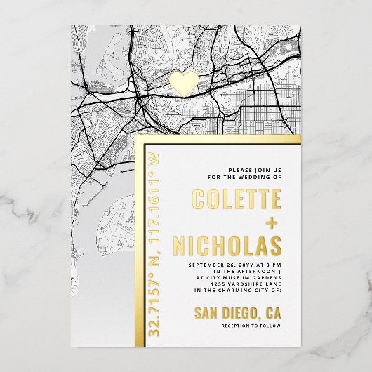 Invitation En Aluminium San Diego Love Locator | Ville Mariage à thème (Recto)
