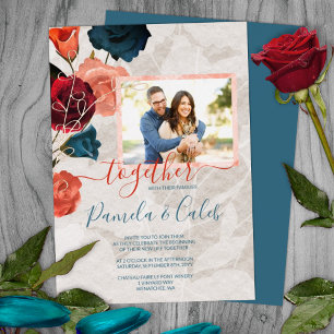 Invitation En Aluminium Sangria Rouge Turquoise Rose Feuilles d'or Mariage