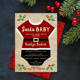Invitation En Aluminium Santa Baby Baptême de bébé Noël en or véritable