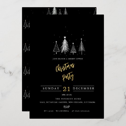 Invitation En Aluminium Sapin de Noël simple | Fête de Noël noire (Recto/Verso)