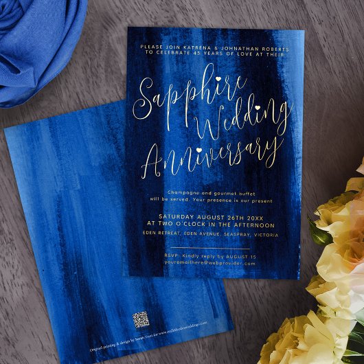 Invitation En Aluminium Sapphire bleu abstrait 45e anniversaire mariage
