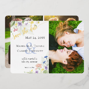 Invitation En Aluminium Sauvegarder la date Aquarelle Fleurs sauvages Mari