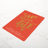 Invitation En Aluminium SAUVER LA DATE calligraphie moderne script orange (Rotation)
