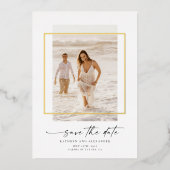 Invitation En Aluminium Sauver la date de photo moderne en or réel (Recto)