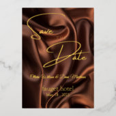 Invitation En Aluminium sauver la date fond en soie marron (Recto)