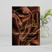 Invitation En Aluminium sauver la date fond en soie marron (Debout devant)