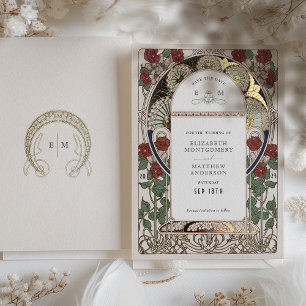 Invitation En Aluminium Sauvez la Date Bougainvillea Bourgogne Or Mariage