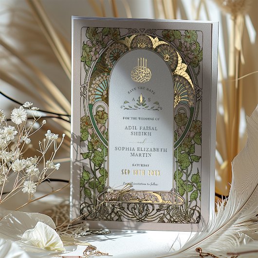 Invitation En Aluminium Sauvez la date Sage Green Mucha musulman musulman