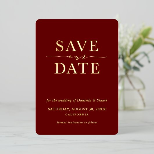 Invitation En Aluminium SAVE THE DATE moderne élégant marron minimal (Debout devant)