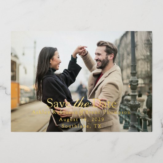 Invitation En Aluminium Save the Date with Photo of Couple (Recto)