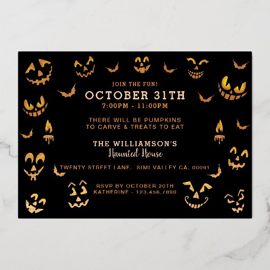 Invitation En Aluminium Scary Jack-o'-lantern Citrouille Halloween Carving (Verso)
