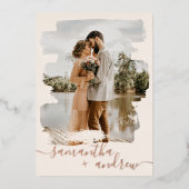 Invitation En Aluminium Scénario de brosse blush moderne 2 photos mariage (Recto)