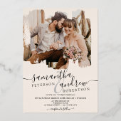 Invitation En Aluminium Scénario de brosse blush moderne 2 photos mariage (Verso)