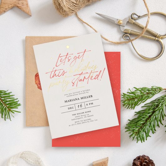 Invitation En Aluminium Scénario de fête commencé Fête de Noël rouge