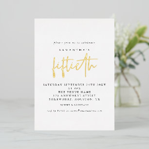 Invitation En Aluminium Scénario de fête de 50e anniversaire Glam Blanc Ré