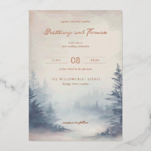 Invitation En Aluminium Scène de forêt sérène aux couleurs pastel à l'aqua