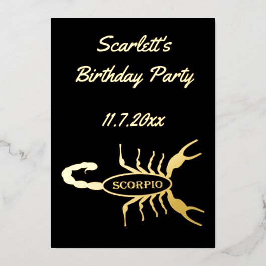 Invitation En Aluminium Scorpio Black Scorpion Star Sign Custom Anniversai (Recto)