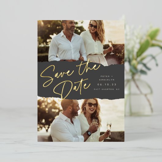 Invitation En Aluminium Scrapbook | Deux Photo Enregistrer La Date (Debout devant)