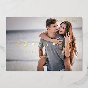 Invitation En Aluminium Script 2 Photo Enregistrez la Date