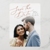 Invitation En Aluminium Script balayé par vent | Photo Verticale Enregistr (Recto)