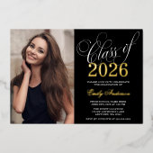 Invitation En Aluminium Script Black 2025 Photo Graduation Party Gold (Recto)