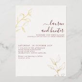 Invitation En Aluminium Script bourguignon moderne Mariage botanique Or (Recto)