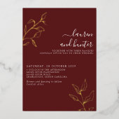 Invitation En Aluminium Script bourguignon moderne Mariage botanique Or (Recto)
