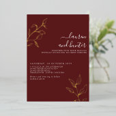 Invitation En Aluminium Script bourguignon moderne Mariage botanique Or (Debout devant)