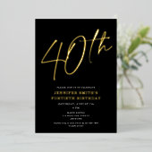 Invitation En Aluminium Script chic moderne Quarantième anniversaire 40e f (Debout devant)