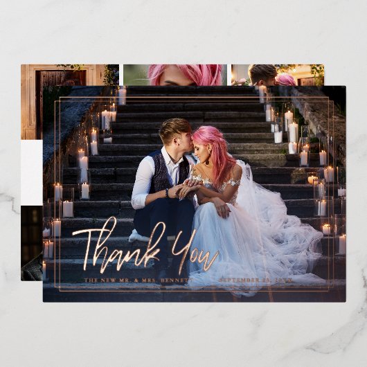 Invitation En Aluminium Script chic | Photo Collage Mariage Merci (Recto/Verso)