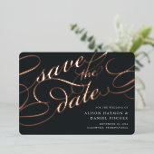 Invitation En Aluminium Script classique Enregistrer la date (Debout devant)