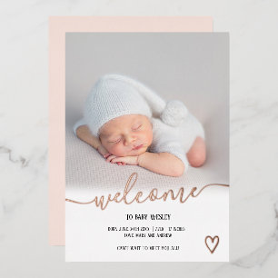 Invitation En Aluminium Script de bienvenue photo de bébé naissance rose g