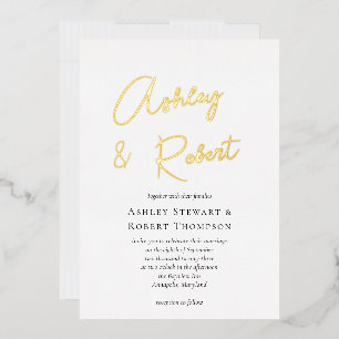Invitation En Aluminium Script de calligraphie à huile d'or Mariage modern