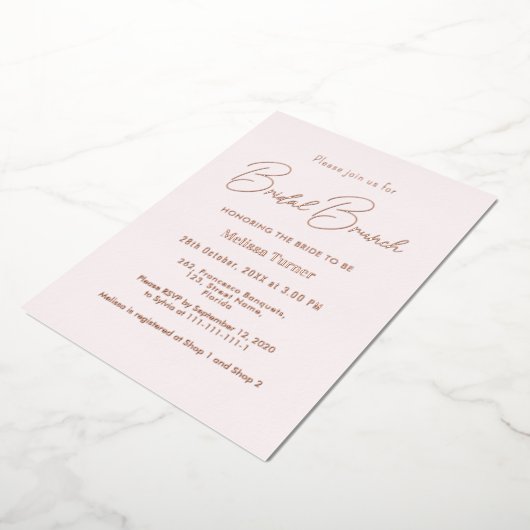 Invitation En Aluminium Script de calligraphie de brunch rose (Rotation)