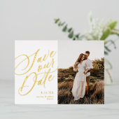 Invitation En Aluminium Script de calligraphie Enregistrer la date Photo G (Debout devant)