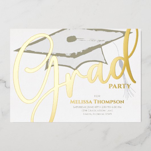 Invitation En Aluminium Script de calligraphie Gold Grad Modernisation (Recto)