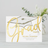 Invitation En Aluminium Script de calligraphie Gold Grad Modernisation (Debout devant)