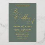 Invitation En Aluminium Script de calligraphie minimaliste en or Vert<br><div class="desc">Uniquement simple et élégant. Ce modèle se compose d'une police de style manuscrit fluide et d'une police classique contrastée pour vous donner un faire-part de mariage luxueux et simplement déclaré. Au verso est une option photo avec un habillage blanc doux,  que vous pouvez remplacer ou supprimer selon vos besoins.</div>