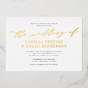 Invitation En Aluminium Script de calligraphie moderne Mariage blanc + or