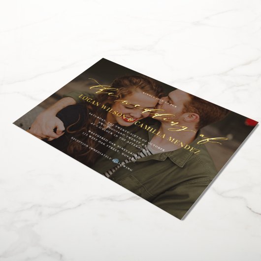 Invitation En Aluminium Script de calligraphie moderne Mariage photo REAL (Rotation)