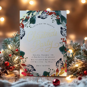 Invitation En Aluminium Script de couronne de Noël de neige luxuriante