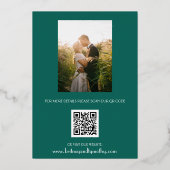 Invitation En Aluminium Script de photo de code QR moderne mariage vert ém (Verso)