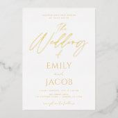 Invitation En Aluminium Script de typographie moderne Mariage d'or blanc (Recto)