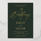 Invitation En Aluminium Script de typographie moderne Mariage d'or vert (Recto)