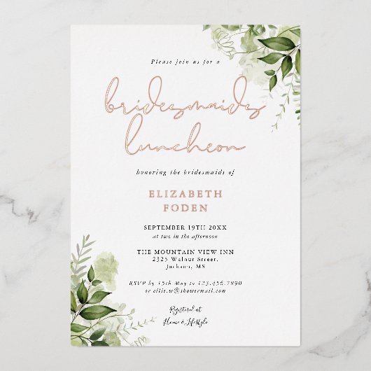 Invitation En Aluminium Script de verdure Monogram Bridesmaids Luncheon Fo (Recto)