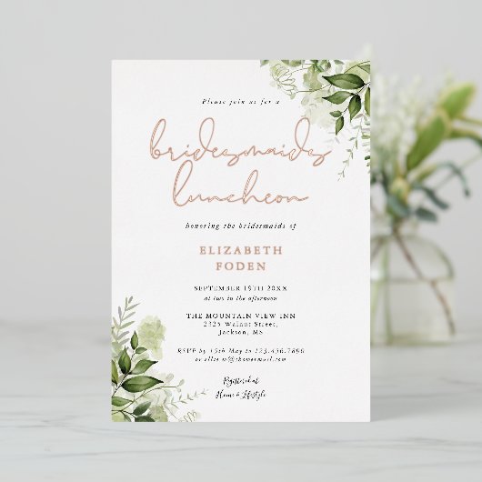 Invitation En Aluminium Script de verdure Monogram Bridesmaids Luncheon Fo (Debout devant)