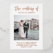 Invitation En Aluminium Script décontracté et photo | Rose mariage (Recto)