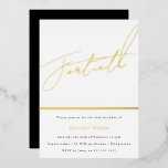 Invitation En Aluminium Script d'or noir blanc Mens femmes 40e anniversair<br><div class="desc">Gold Script Black White Mens Womans 40th Birthday Foil Invitation Voir d'autres invitations dans notre Niche and Nest Store</div>