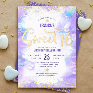 Invitation En Aluminium Script Douze Ans Foncé Aquarelle Glam Or Réel